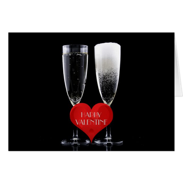 Happy Valentine Champagne Flute Glasses Rotes Herz (Vorderseite (Horizontal))