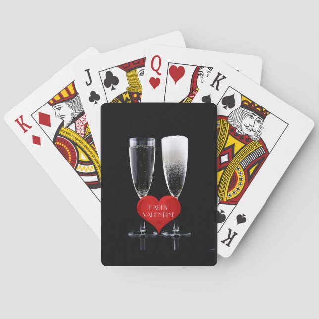 Happy Valentine Champagne Flute Rotes Herz Text Spielkarten (Rückseite)