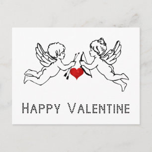 Happy Valentine Cherubs Cupid Couple Red Heart Feiertagspostkarte