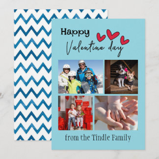 Happy Valentine Day Blue Zickzack 4 Foto Valentine Mitteilungskarte