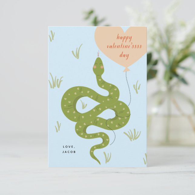 Happy Valentine Day Card Blau Einladung (Stehend Vorderseite)