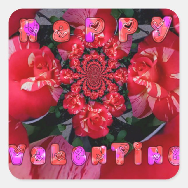 Happy Valentine Day Rote Unendlichkeit Rose Kunst Quadratischer Aufkleber (Vorderseite)