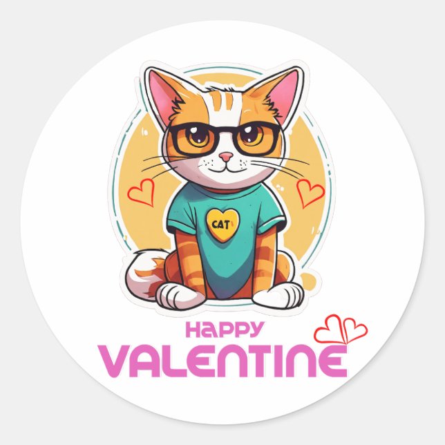 Happy Valentine Day Runder Aufkleber (Vorderseite)