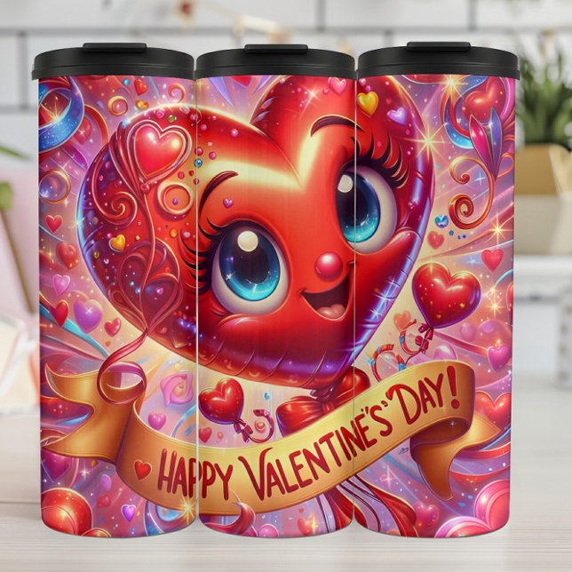 Happy Valentine Day Smiling Heart Thermosbecher (Von Creator hochgeladen)