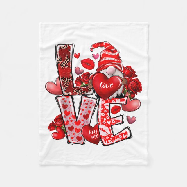 Happy Valentine Gnome Heart Valentine's Day Couple Fleecedecke (Vorderseite)
