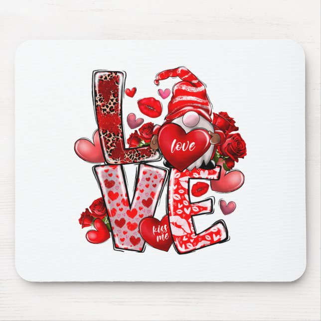 Happy Valentine Gnome Heart Valentine's Day Couple Mousepad (Vorne)