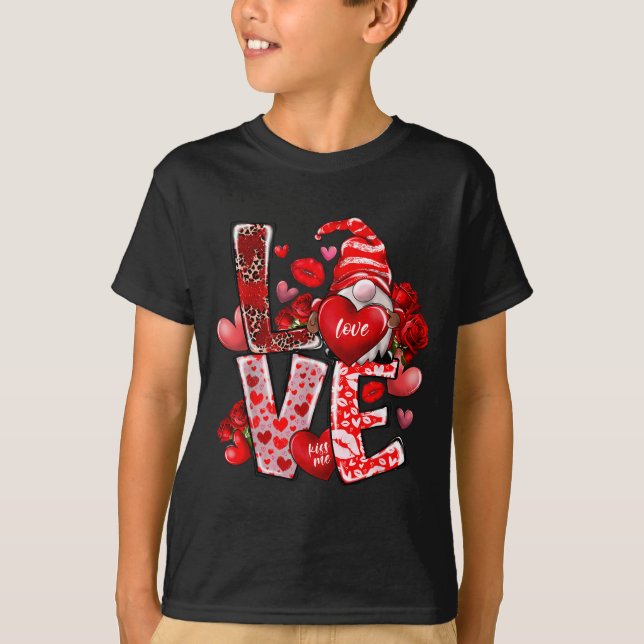 Happy Valentine Gnome Heart Valentine's Day Couple T-Shirt (Vorderseite)