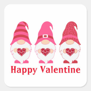 Happy Valentine Gnomes Hearts Quadratischer Aufkleber