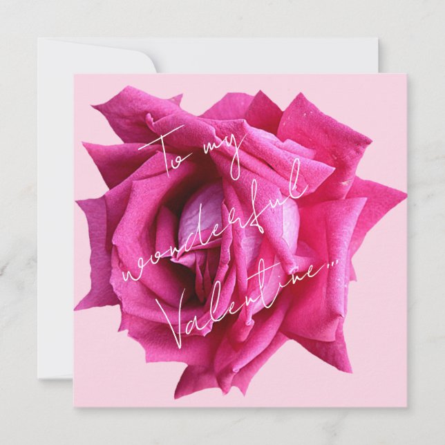 Happy Valentine Hot-Rosa Rose Blütenboho Glam Karte (Vorderseite)