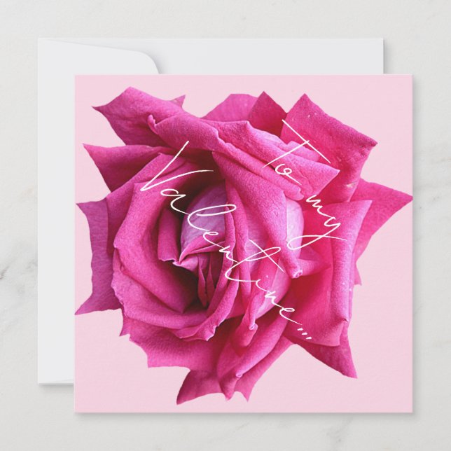 Happy Valentine Hot-Rosa Rose Blütenboho Glam Karte (Vorderseite)