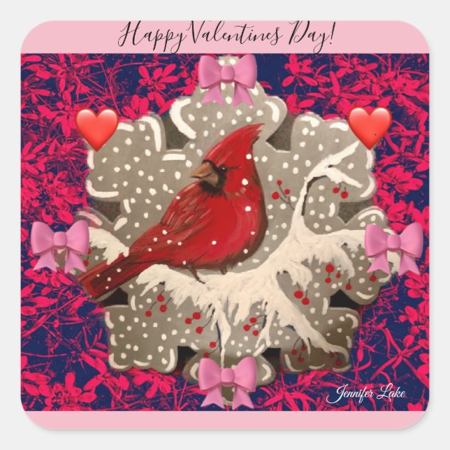 Happy Valentine Kardinal Sticker (Vorderseite)