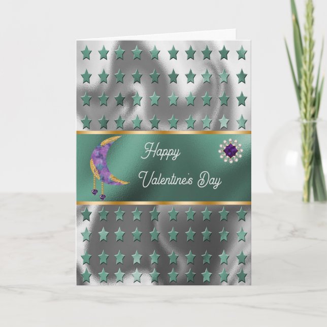 Happy Valentine Lila Moon Jewels & Stars Karte (Vorderseite)