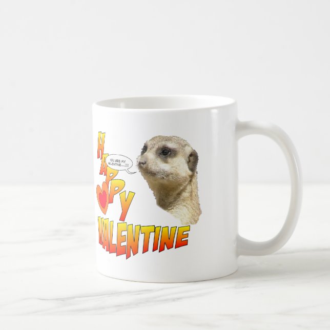 Happy Valentine Meerkat Tasse 2 Herzen in 1 (Rechts)