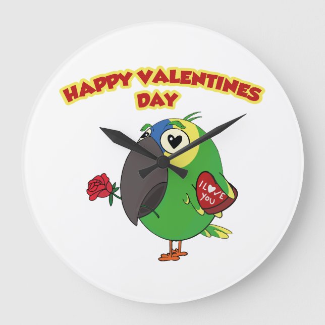 happy valentine parrot große wanduhr (Vorderseite)