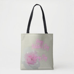Happy Valentine Peony Pink Gray Text Neon Pink Tasche