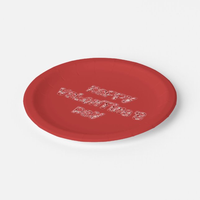 Happy Valentine Romantic Red Hearts Typografie Pappteller (Schrägansicht)