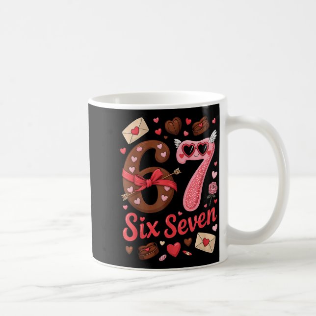 Happy Valentine’s Day 67 Meme Hearts Coquette Bow  Kaffeetasse (Rechts)