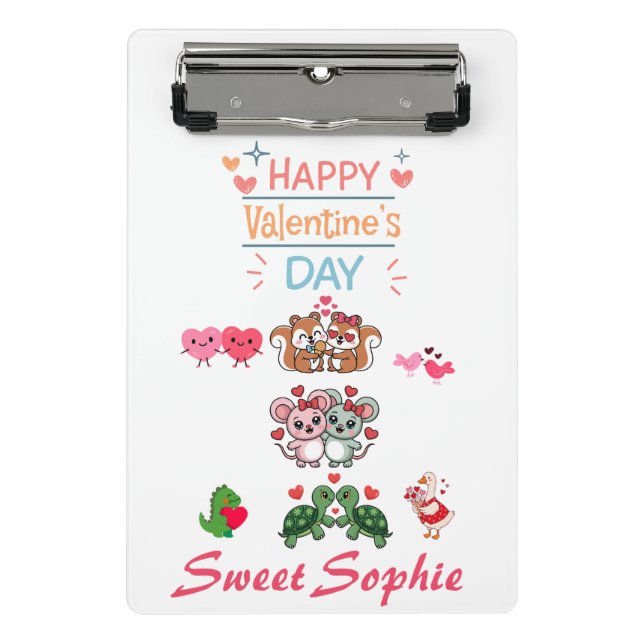 Happy Valentine’s Day Cute Animal Couples Mini Klemmbrett (Vorderseite)
