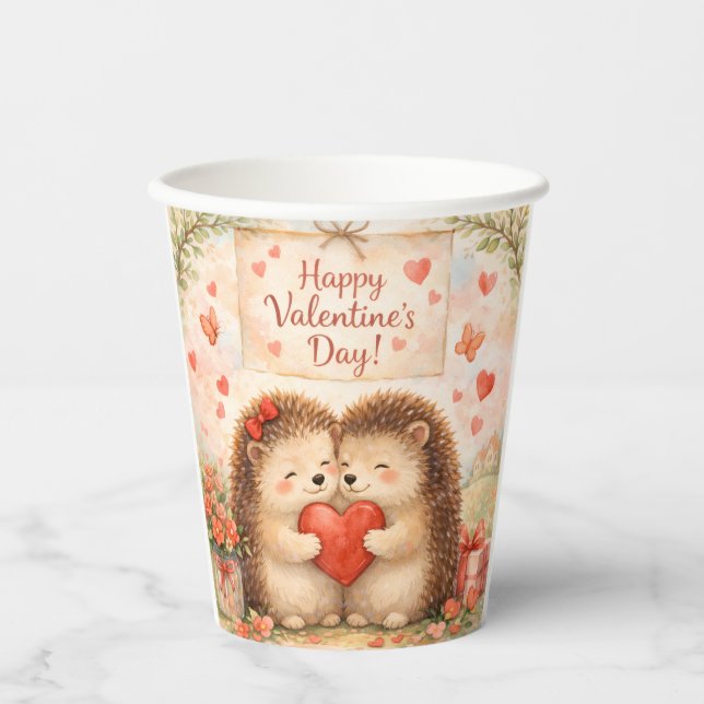 Happy Valentine’s Day Cute Animal Couples  Pappbecher (Vorderseite)