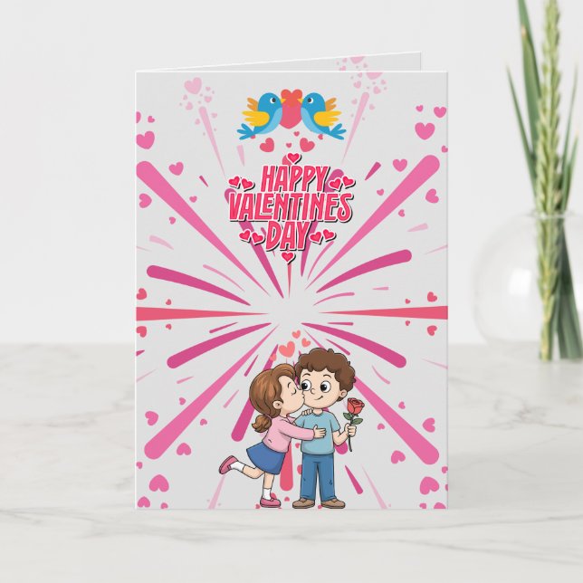 Happy Valentine’s Day Cute Couple Illustration  Karte (Vorderseite)
