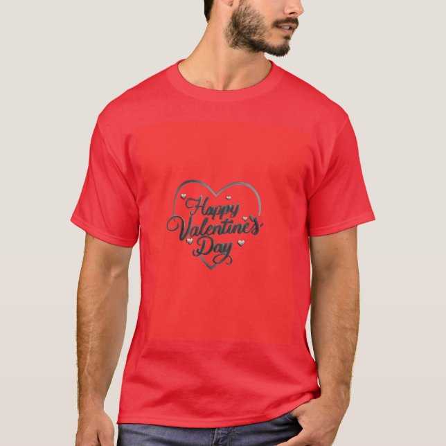 Happy Valentine’s Day – Elegant Heart Script Typog T-Shirt (Vorderseite)