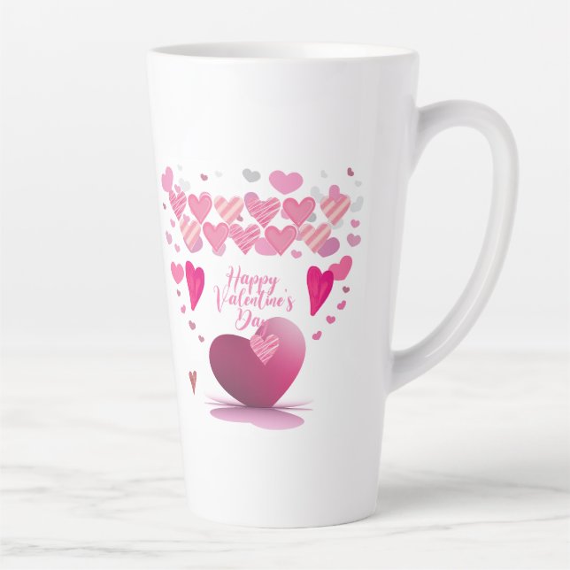 Happy Valentine’s Day Heart Pattern Latte Mug Milchtasse (Rechts)