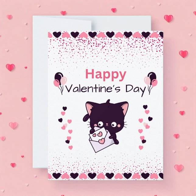 Happy Valentine’s Day Kawaii Cat Kids Flat Card (Von Creator hochgeladen)