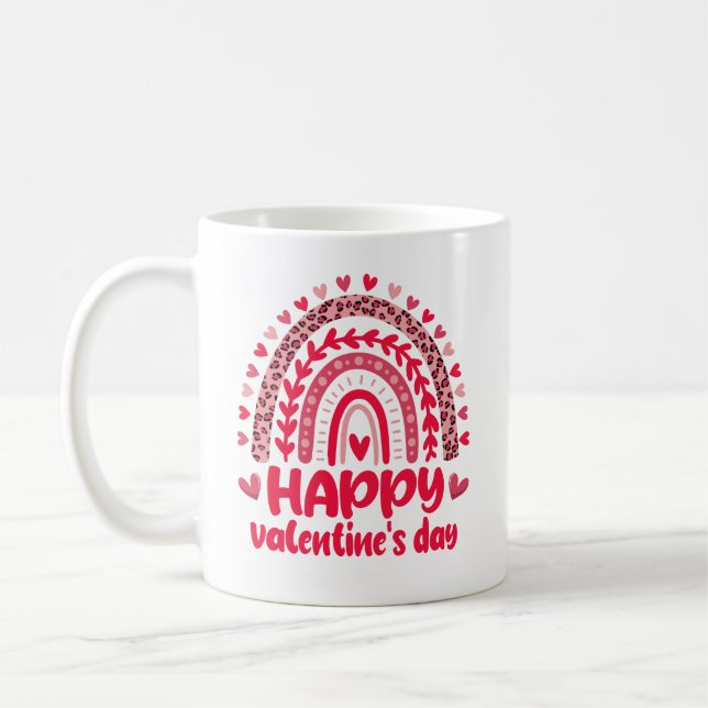 Happy Valentine’s Day Leopard Rainbow Kaffeetasse (Links)