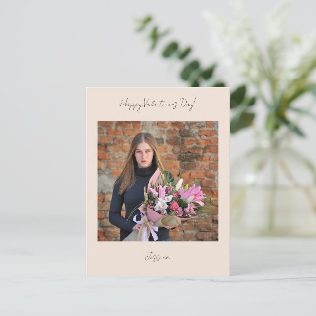 Happy Valentine`s Day Modern Script Foto Postkarte (Stehend Vorderseite)