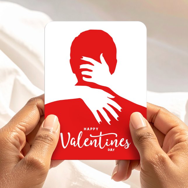 Happy Valentine’s Day Red Love Hug Silhouette Magnet (Happy Valentine’s Day Red Love Hug Silhouette Magnet, Be Mine, Couple Gift)