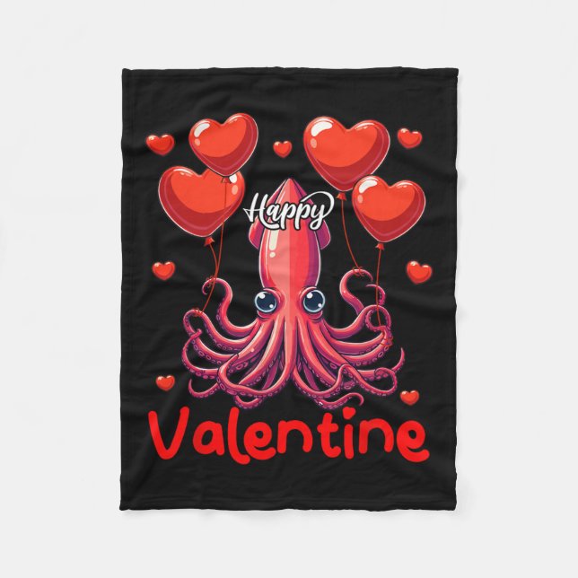 Happy Valentine Tintenfisch Holding Heart Bylloons Fleecedecke (Vorderseite)