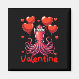 Happy Valentine Tintenfisch Holding Heart Bylloons Magnet