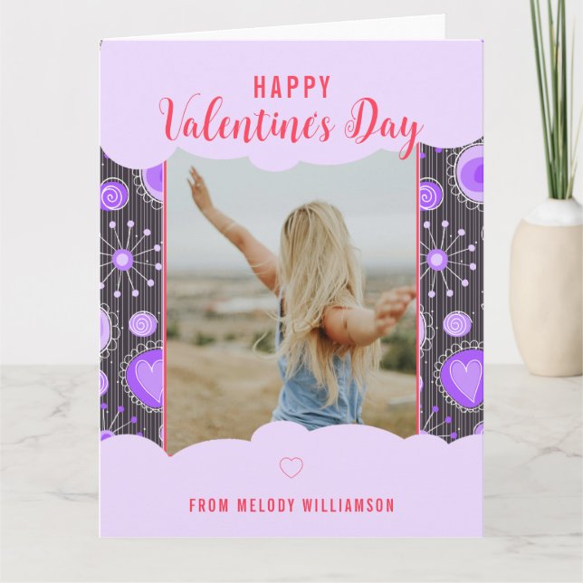 Happy Valentine Whimsical Lila Herz Blume Name Karte (Vorderseite)