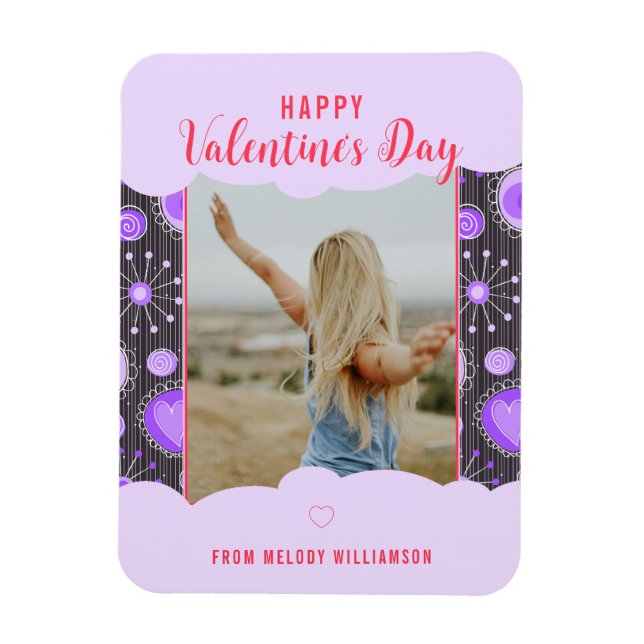 Happy Valentine Whimsical Lila Herz Blume Name Magnet (Vertikal)