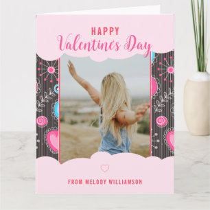 Happy Valentine Whimsy Pink Blue Heart Blume Name Karte