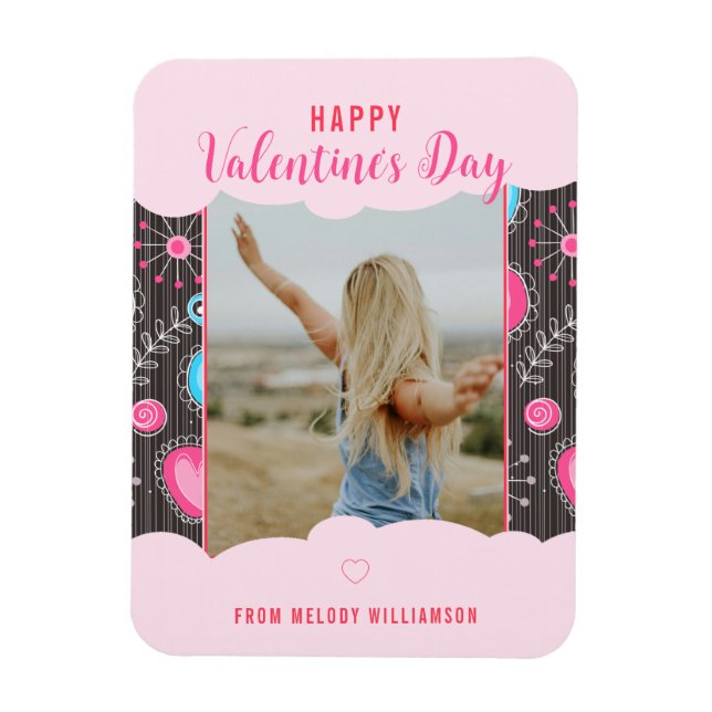 Happy Valentine Whimsy Pink Blue Heart Blume Name Magnet (Vertikal)