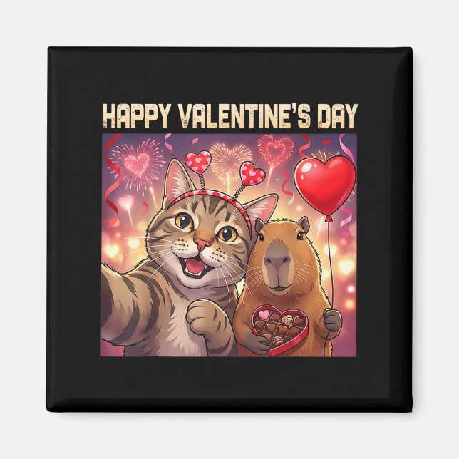Happy Valentines 2026 Cute Cat Capybara Party Art  Magnet (Vorne)