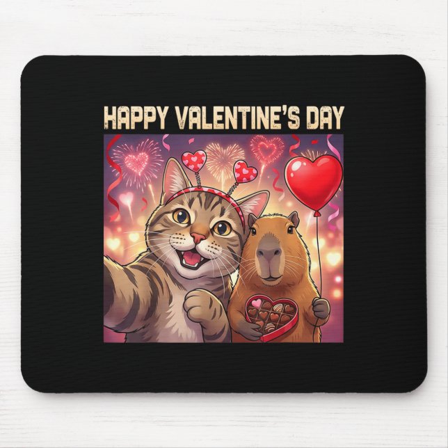 Happy Valentines 2026 Cute Cat Capybara Party Art  Mousepad (Vorne)