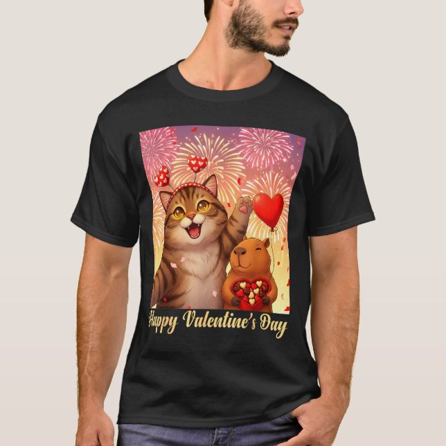 Happy Valentines 2026 Cute Cat Capybara Party Art  T-Shirt (Vorderseite)
