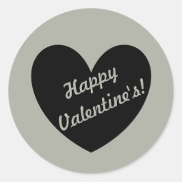 "Happy Valentine's"Black Heart on Pussywillow Gray Runder Aufkleber