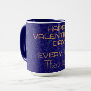 Happy Valentine's Blue Watermark Gold Frame Text Tasse