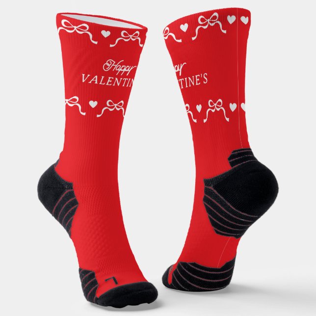 HAPPY VALENTINES Bows Herz Retro Rotes Geschenk Socken (Gewinkelt)