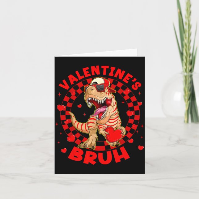 Happy Valentine's Bruh Funny Dinosaur Valentine Me Karte (Vorderseite)