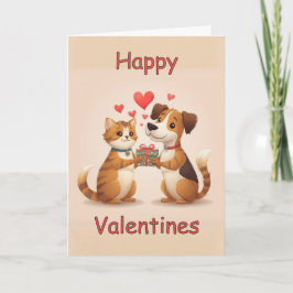 Happy Valentines Cat & Dog design Karte