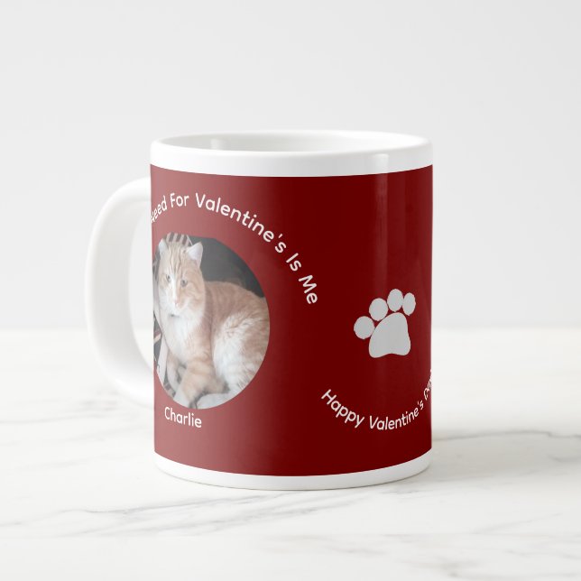 Happy Valentine's Cat Photo Love Specialty Mug Jumbo-Tasse (Vorderseite Links)