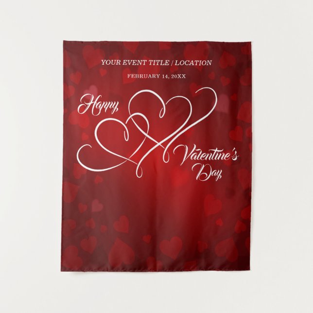 HAPPY VALENTINE'S DAENT VERBUNDEN HEARTS BANNER WANDTEPPICH (Vorderseite)