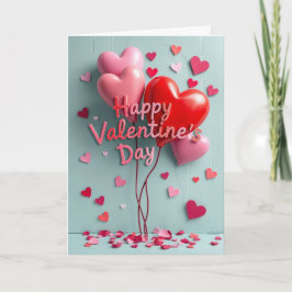 Happy Valentine's Day 3D Heart Balloons Karte