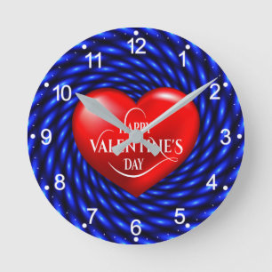Happy Valentine's Day 3D Herz Form-20220 Runde Wanduhr