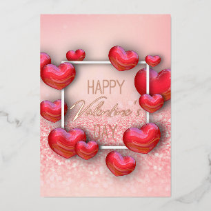 Happy Valentine's Day 3D Red Hearts Glitzer Folien Feiertagskarte