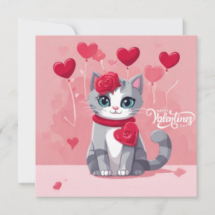 Happy Valentine's Day Abstrakt Watercolor Cat Karte